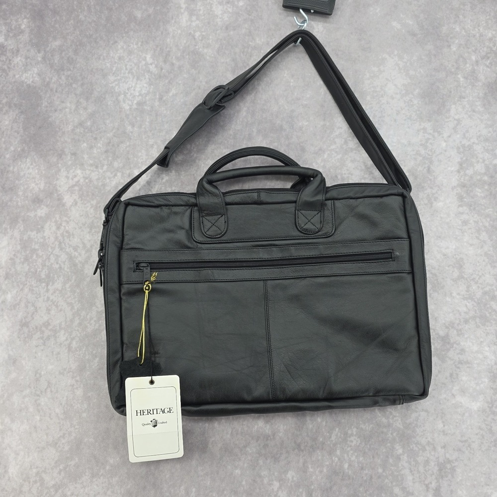 Heritage Nappa Leather Portfolio Briefcase Full Grain Black Bag Organizer Korea